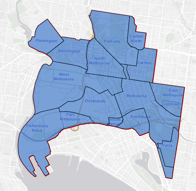 City of Melbourne suburbs map